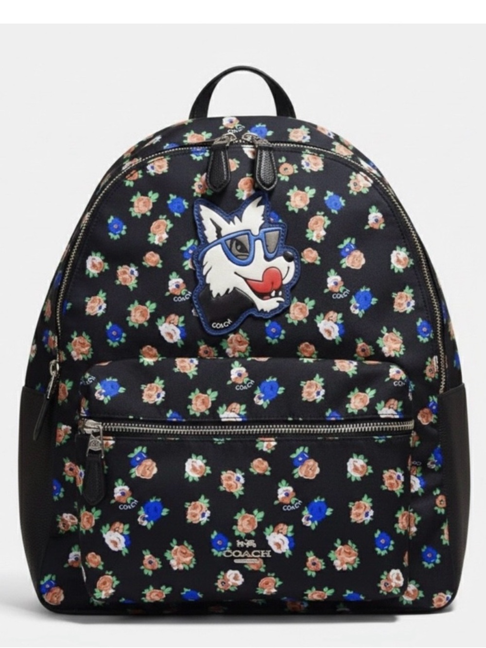 Coach Black Floral Backpack with Blue and Pink Accents - Picture 1 of 14